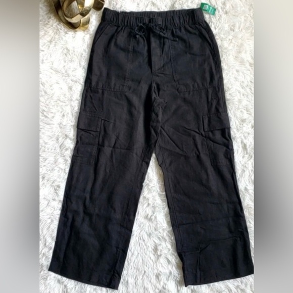 NWT! GAP Black Linen-Blend Wide-Leg Cargo Pull-On Pants - Multiple Sizes 🔹 - Picture 6 of 8